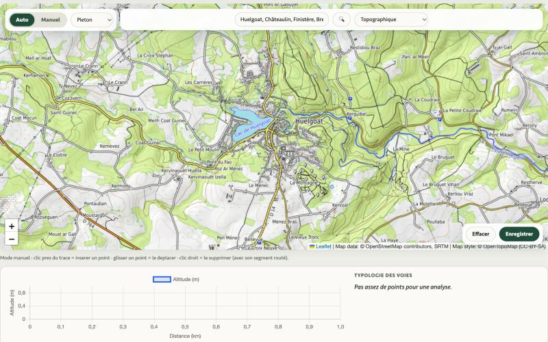 La carte centrée sur le lieu de départ
